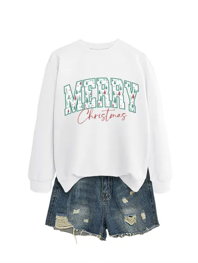 Merry Christmas Women Fashion Casual Autumn And Winter Long-Sleeve Sweatshirt