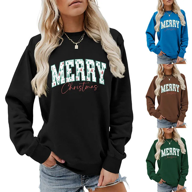 Merry Christmas Women Fashion Casual Autumn And Winter Long-Sleeve Sweatshirt