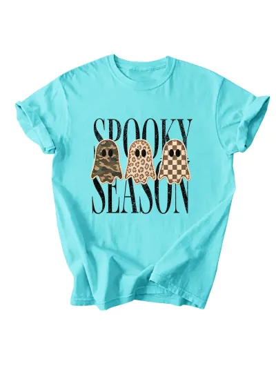 Halloween Women Fashion Casual Three Ghost Printed Round Neck Short-Sleeve T-Shirt