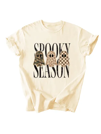 Halloween Women Fashion Casual Three Ghost Printed Round Neck Short-Sleeve T-Shirt