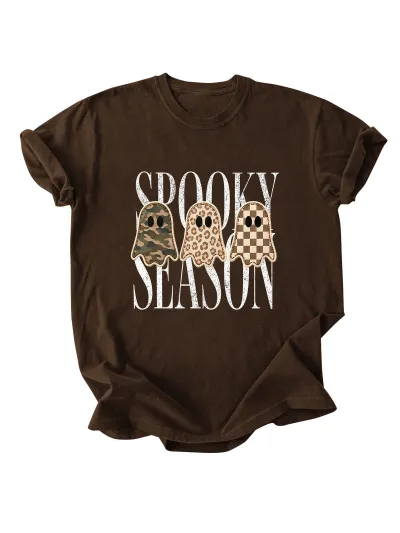 Halloween Women Fashion Casual Three Ghost Printed Round Neck Short-Sleeve T-Shirt