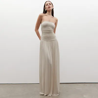 Women Fashion Solid Color Strapless Maxi Dress