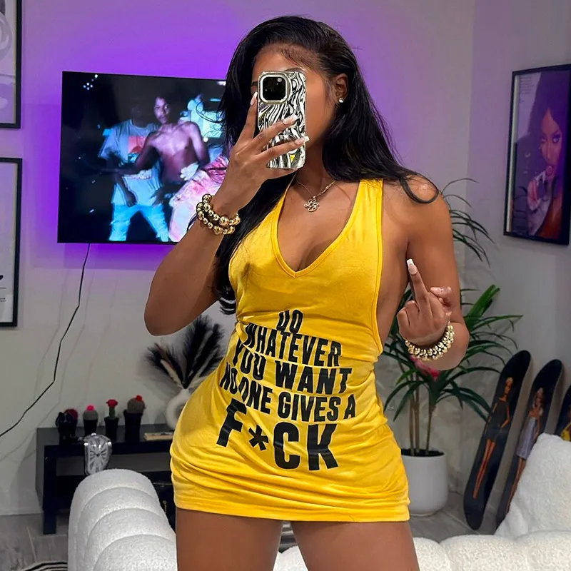 Women Sexy Fashion Alphabet Print Mini Dress