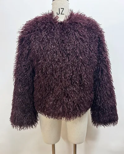 Autumn And Winter Women Fashion Solid Color Imitation Fur Plush Coat