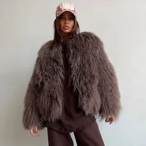 Autumn And Winter Women Fashion Solid Color Imitation Fur Plush Coat
