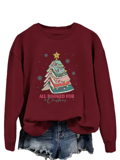 Christmas Women Fashion Casual Letters Printed Long-Sleeve Sweatshirt