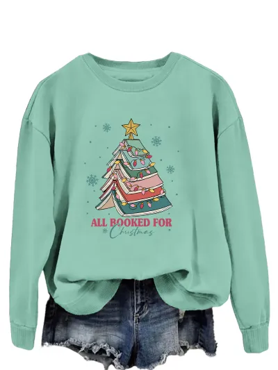 Christmas Women Fashion Casual Letters Printed Long-Sleeve Sweatshirt