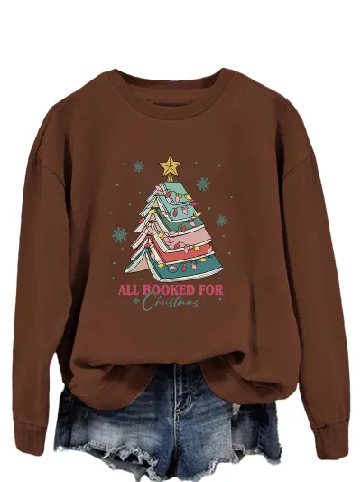 Christmas Women Fashion Casual Letters Printed Long-Sleeve Sweatshirt