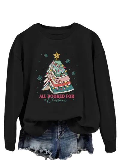Christmas Women Fashion Casual Letters Printed Long-Sleeve Sweatshirt