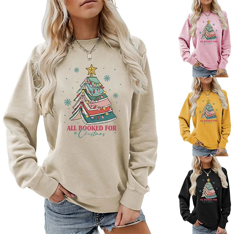 Christmas Women Fashion Casual Letters Printed Long-Sleeve Sweatshirt