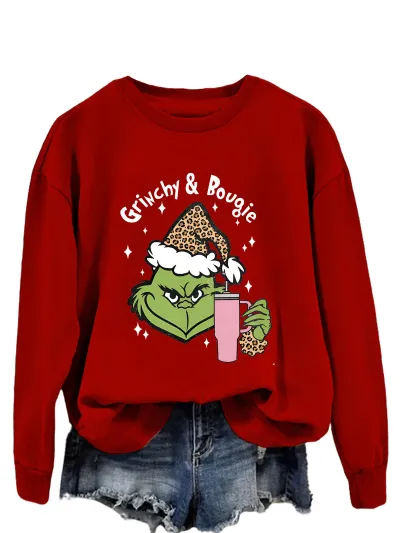 Christmas Women Fashion Casual Printed Round Neck Long-Sleeve Sweatshirt