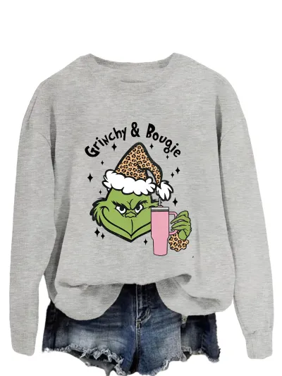Christmas Women Fashion Casual Printed Round Neck Long-Sleeve Sweatshirt