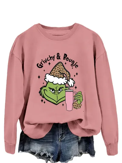 Christmas Women Fashion Casual Printed Round Neck Long-Sleeve Sweatshirt