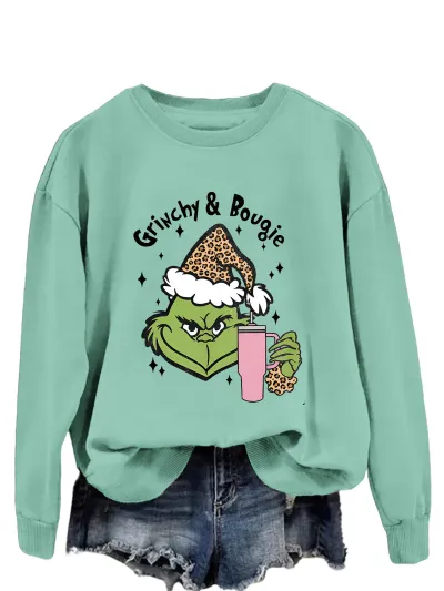 Christmas Women Fashion Casual Printed Round Neck Long-Sleeve Sweatshirt