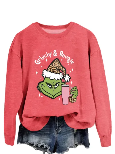 Christmas Women Fashion Casual Printed Round Neck Long-Sleeve Sweatshirt