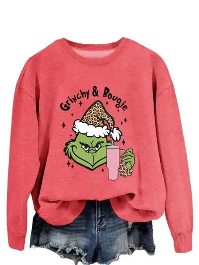 Christmas Women Fashion Casual Printed Round Neck Long-Sleeve Sweatshirt
