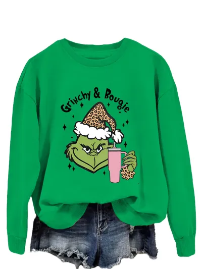 Christmas Women Fashion Casual Printed Round Neck Long-Sleeve Sweatshirt