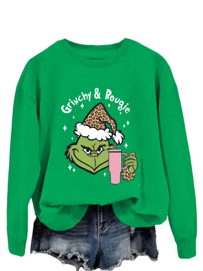 Christmas Women Fashion Casual Printed Round Neck Long-Sleeve Sweatshirt