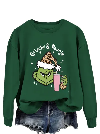 Christmas Women Fashion Casual Printed Round Neck Long-Sleeve Sweatshirt