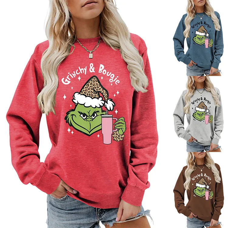 Christmas Women Fashion Casual Printed Round Neck Long-Sleeve Sweatshirt