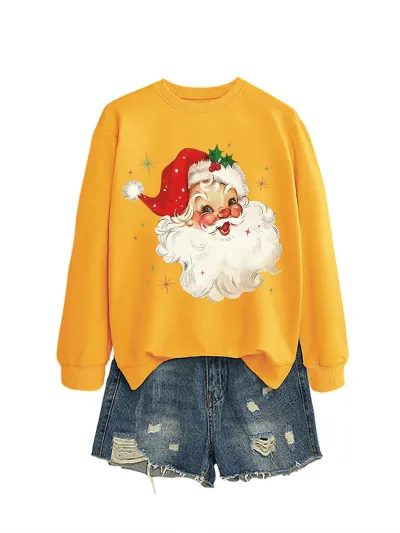 Christmas Women Fashion Autumn And Winter Fun Santa Claus Head Printed Long-Sleeve Sweatshirt