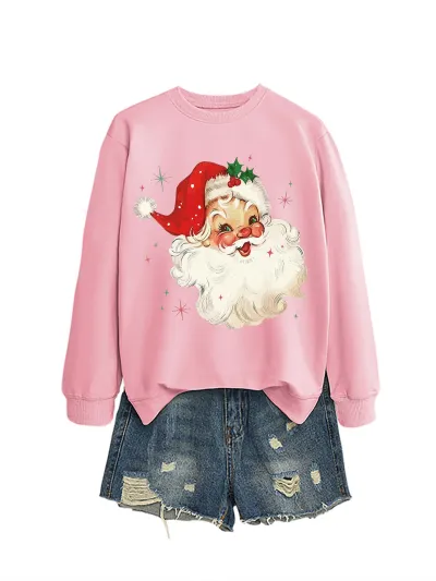 Christmas Women Fashion Autumn And Winter Fun Santa Claus Head Printed Long-Sleeve Sweatshirt