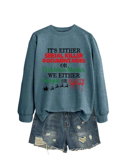Christmas Women Fashion Casual Autumn And Winter Printed Long-Sleeve Swqeatshirt