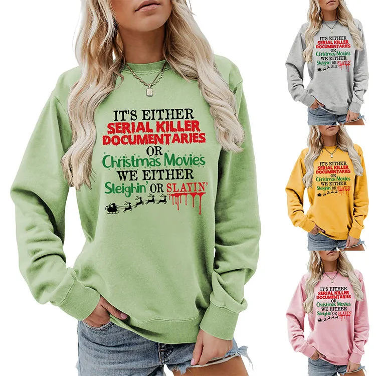 Christmas Women Fashion Casual Autumn And Winter Printed Long-Sleeve Swqeatshirt