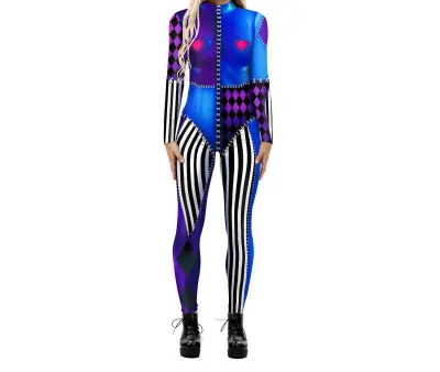 Halloween Cosplay Digital Skeleton Printed Long Sleeve Tight Jumpsuit