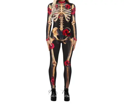 Halloween Cosplay Digital Skeleton Printed Long Sleeve Tight Jumpsuit