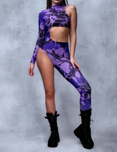 Halloween Women Fashion 3d Digital Printing Cosplay Hollow-Out Long-Sleeve Tight Jumpsuits