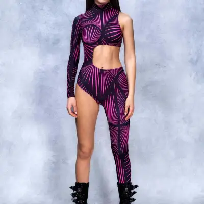 Halloween Women Fashion 3d Digital Printing Cosplay Hollow-Out Long-Sleeve Tight Jumpsuits