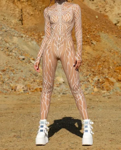 Halloween Fashion 3d Digital Printing Long-Sleeve Zipper Tight Jumpsuits