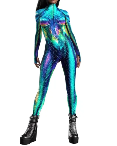 Halloween Fashion 3d Digital Printing Long-Sleeve Zipper Tight Jumpsuits
