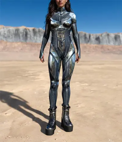 Halloween Fashion 3d Digital Printing Long-Sleeve Zipper Tight Jumpsuits