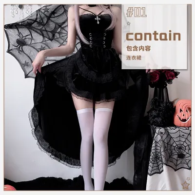 Halloween Women Fashion Sexy Gothic Irregular Lace Stitching Ruffled Dress