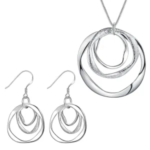 Women Fashion Geometric Three-Circle Earrings Necklace Set