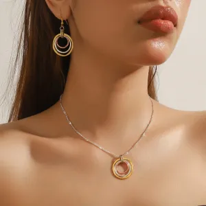 Women Fashion Round Three-Ring Necklace Earrings Set