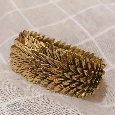 Women Fashion Exaggerated Metal Wide Feather Bracelet