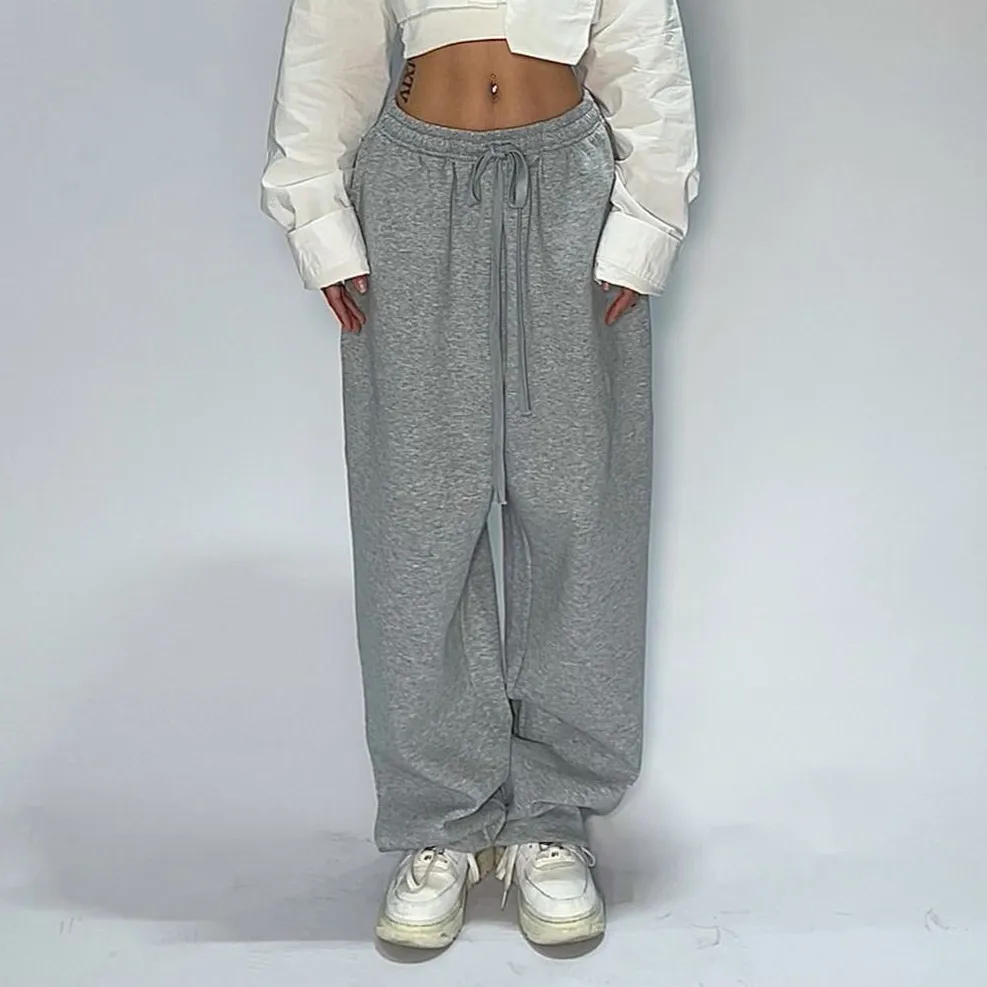 Women Fashion Casual Solid Color Drawstring Loose Pants