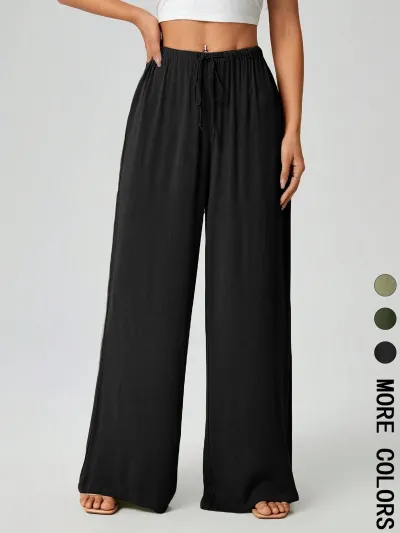 Women Fashion Casual Solid Color Wide Leg Pants