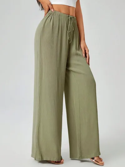 Women Fashion Casual Solid Color Wide Leg Pants