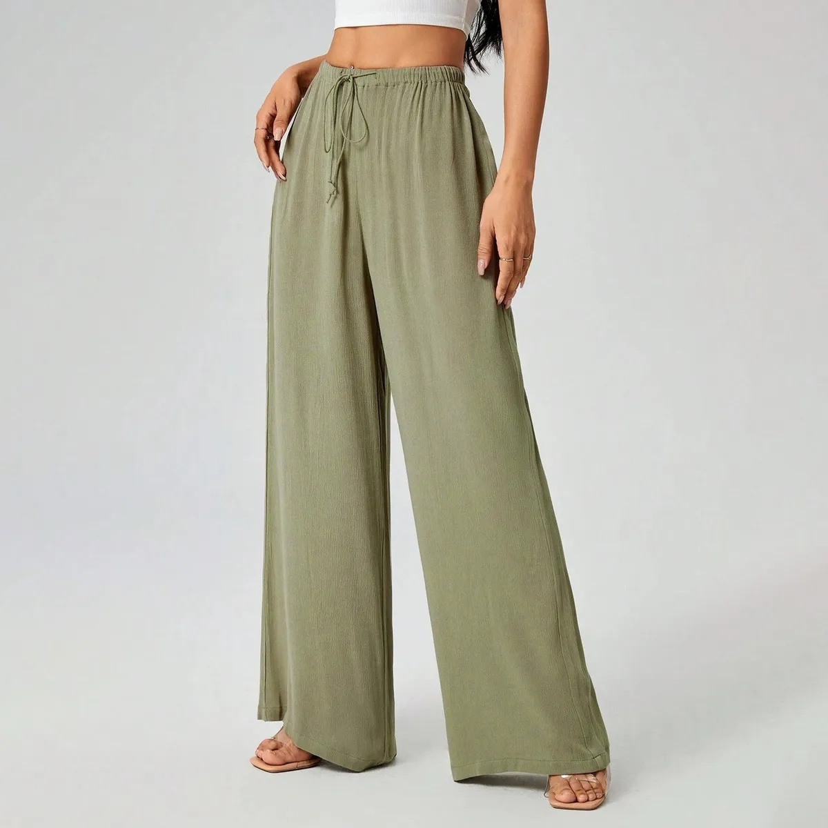 Women Fashion Casual Solid Color Wide Leg Pants