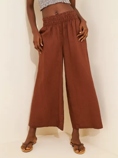 Women Fashion Casual Solid Color Breathable High Waist Wide Leg Pants