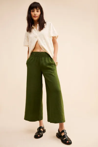 Women Fashion Casual Solid Color Breathable High Waist Wide Leg Pants