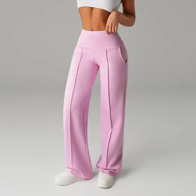 Women Fashion Casual Solid Color High Waist Mid-Line Pleated Draped Stretch Pants