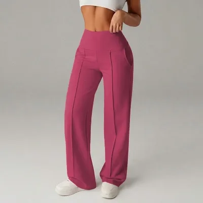Women Fashion Casual Solid Color High Waist Mid-Line Pleated Draped Stretch Pants