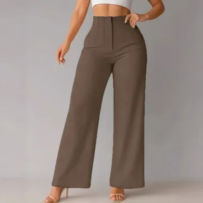 Women Fashion Casual Solid Color Straight Pants