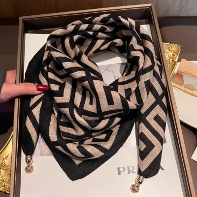 Women Fashion Casual Printed Magnetic Buckle Silk Thin Square Scarfs