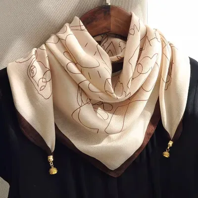 Women Fashion Casual Printed Magnetic Buckle Silk Thin Square Scarfs